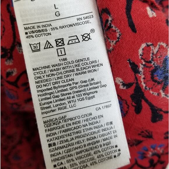 GAP Tiered Ruffle Red Floral Print Rayon Cotton Blend Top (#400765-02) - Size L - Picture 9 of 10